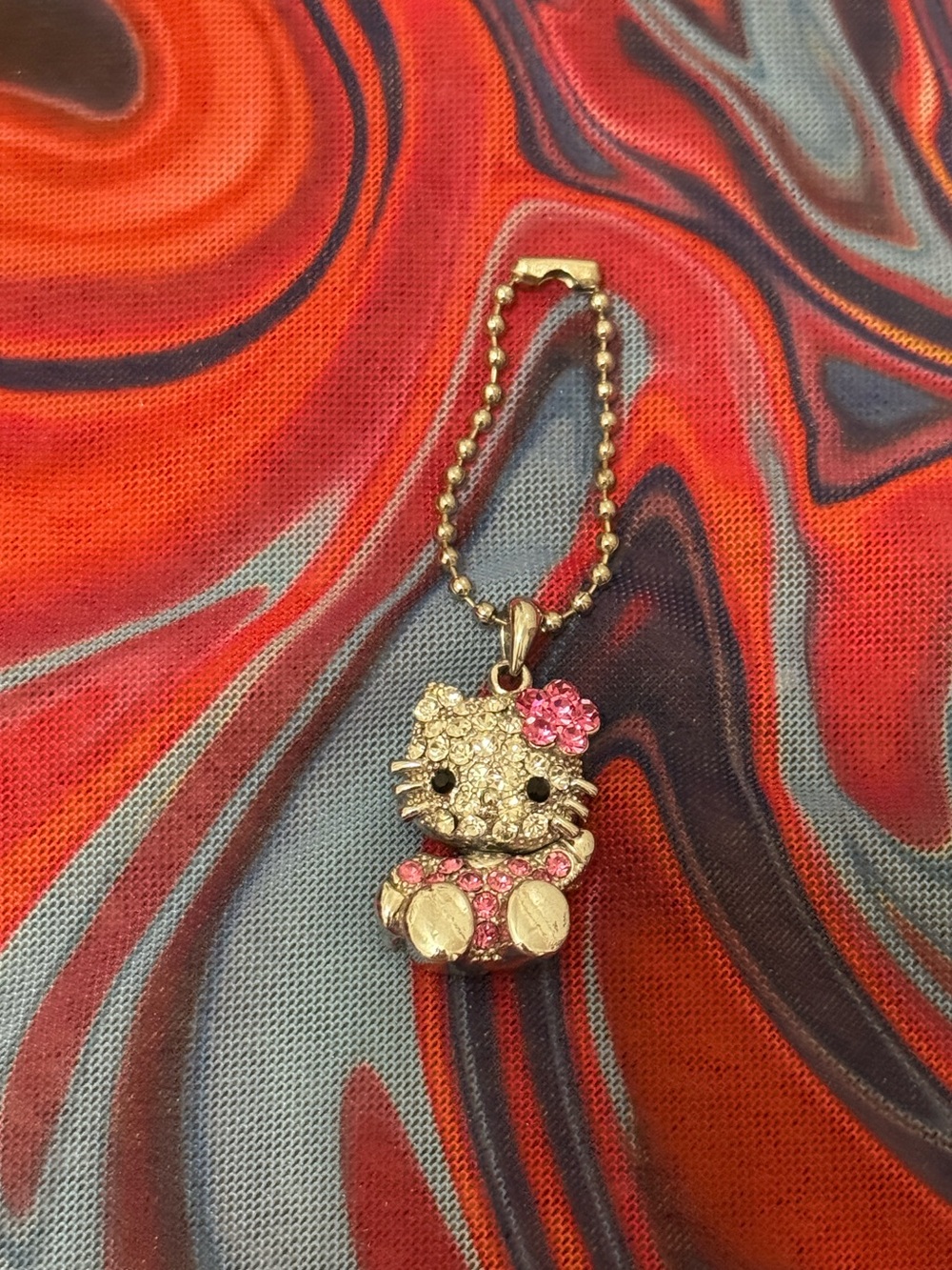 Vintage Y2K Hello Kitty Pave Rhinestone Chain Bag Charm Keychain